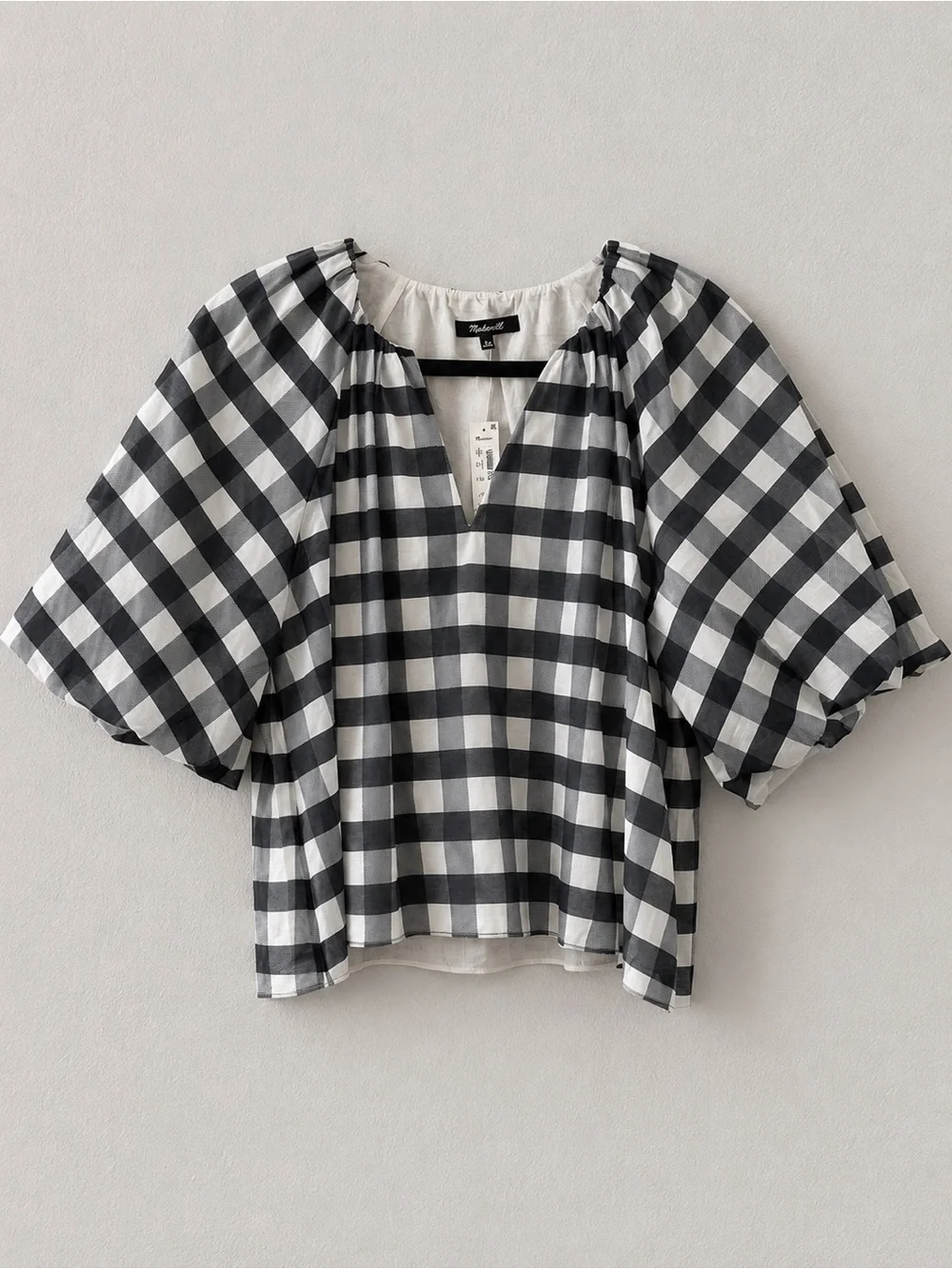NWT Madewell Cotton-Silk Gingham Bubble-Sleeve Top – Size 8 - Picture 1 of 9